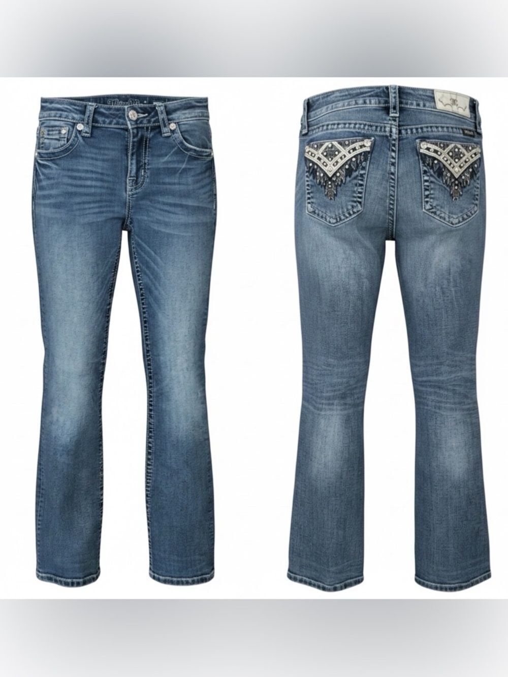 Miss Me Chloe Medium Blue Embellished Y2K Bootcut Jeans - Size 29